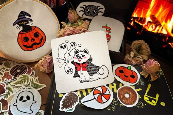 Halloween Spooky Cat Machine Embroidery