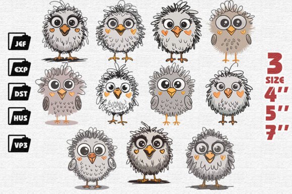 Set of 11 Funny Chicken Embroidery